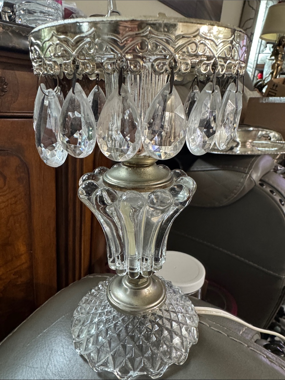 Vintage Michelotti Crystal Boudoir Lamp Base featuring a diamond-cut glass base